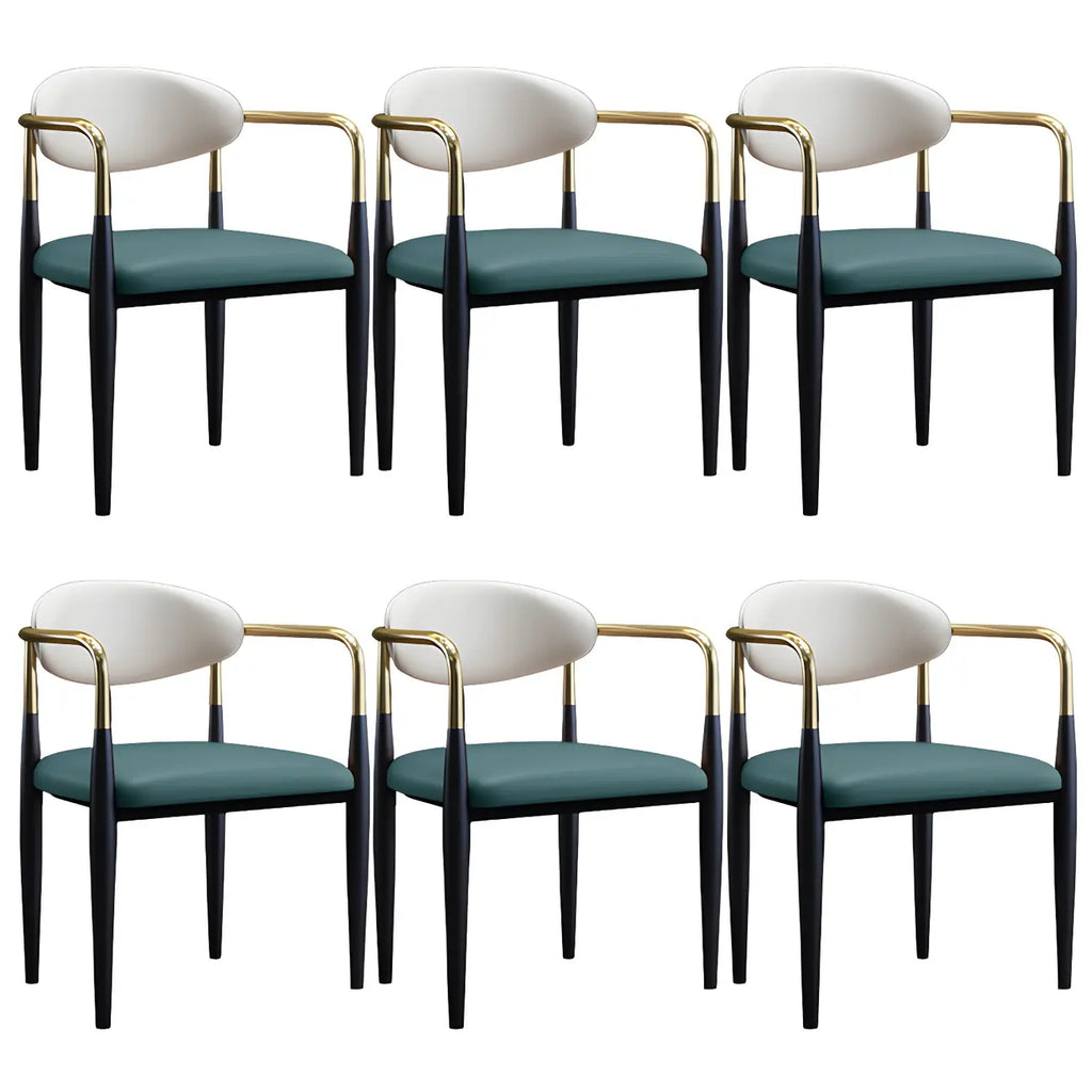 Curved Metal Legs Faux Leather Armrest Dining Chair