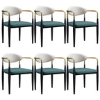 Curved Metal Legs Faux Leather Armrest Dining Chair