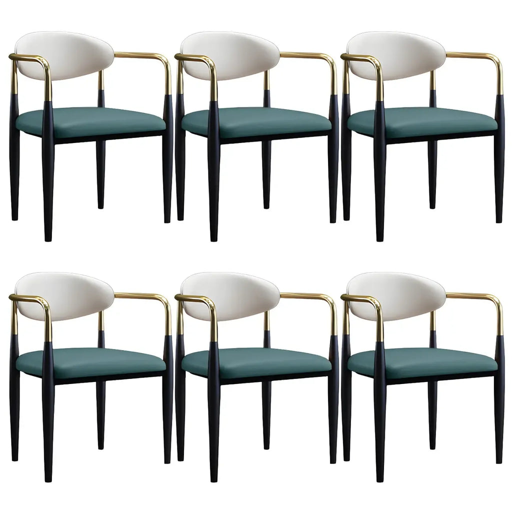 Curved Metal Legs Faux Leather Armrest Dining Chair