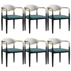 Curved Metal Legs Faux Leather Armrest Dining Chair