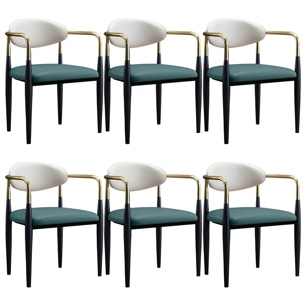 Curved Metal Legs Faux Leather Armrest Dining Chair