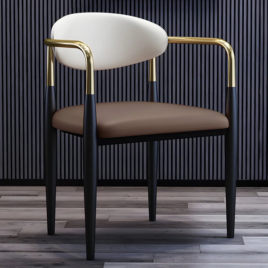 Curved Metal Legs Faux Leather Armrest Dining Chair