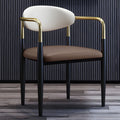 Curved Metal Legs Faux Leather Armrest Dining Chair