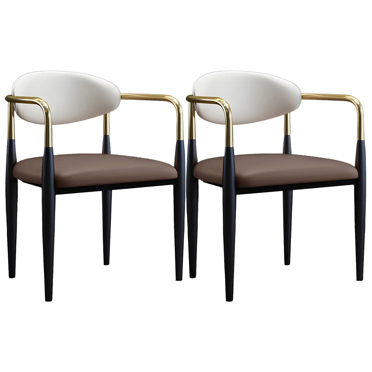 Curved Metal Legs Faux Leather Armrest Dining Chair