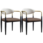Curved Metal Legs Faux Leather Armrest Dining Chair