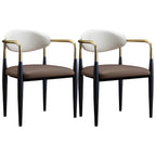 Curved Metal Legs Faux Leather Armrest Dining Chair