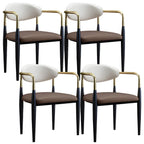 Curved Metal Legs Faux Leather Armrest Dining Chair