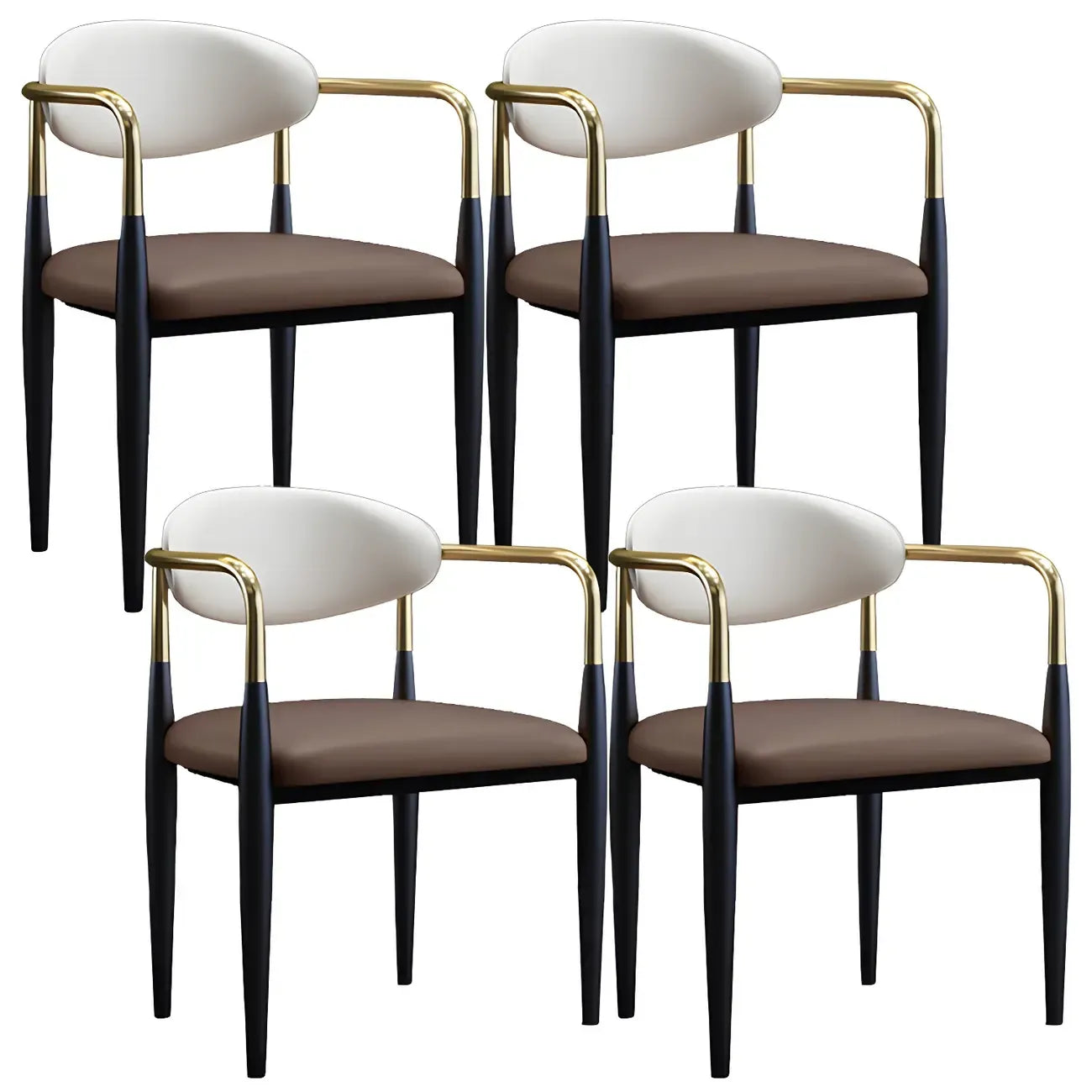 Curved Metal Legs Faux Leather Armrest Dining Chair