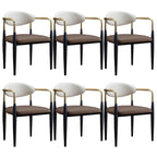 Curved Metal Legs Faux Leather Armrest Dining Chair