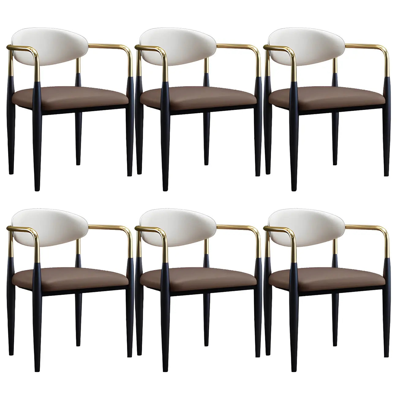 Curved Metal Legs Faux Leather Armrest Dining Chair