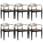 Curved Metal Legs Faux Leather Armrest Dining Chair