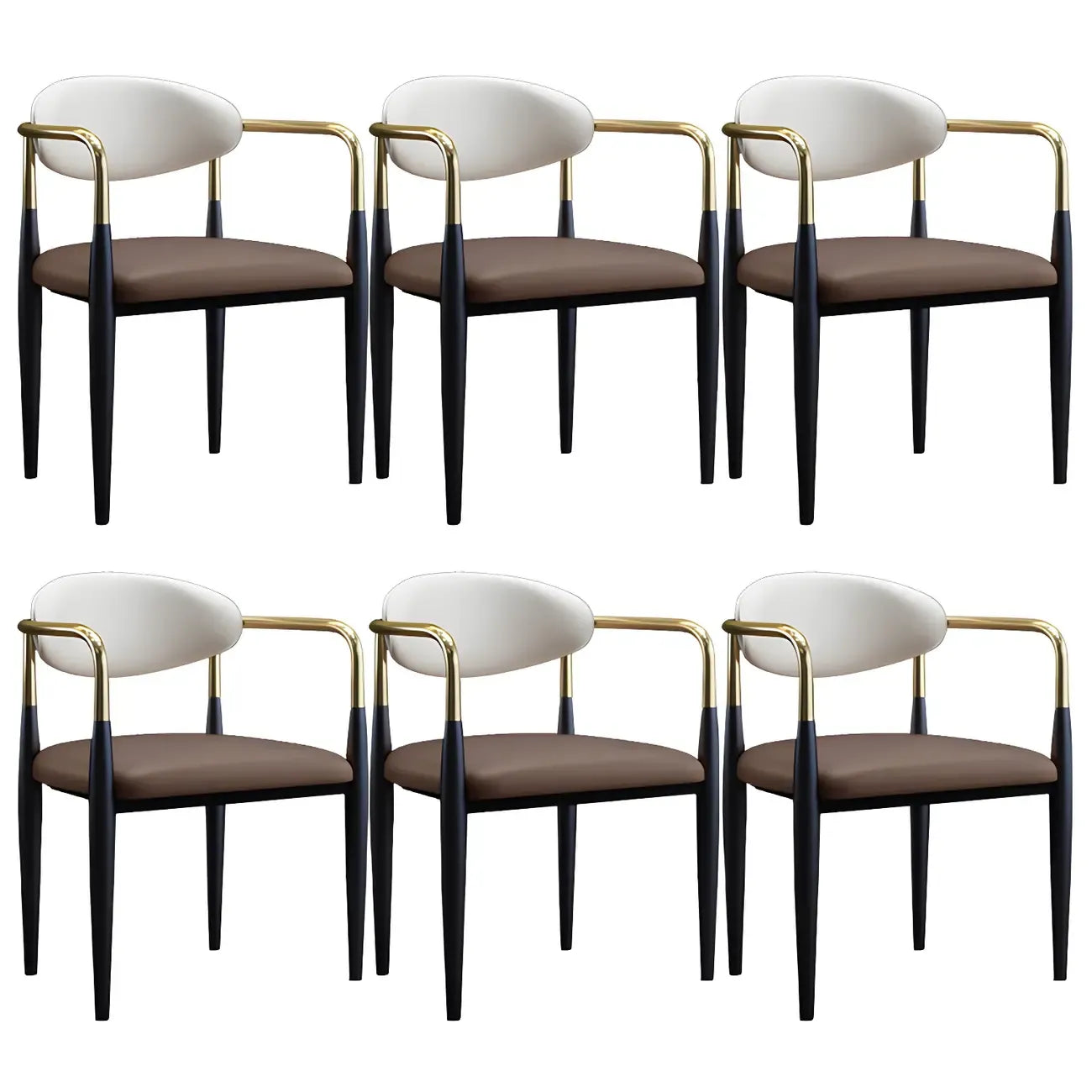 Curved Metal Legs Faux Leather Armrest Dining Chair