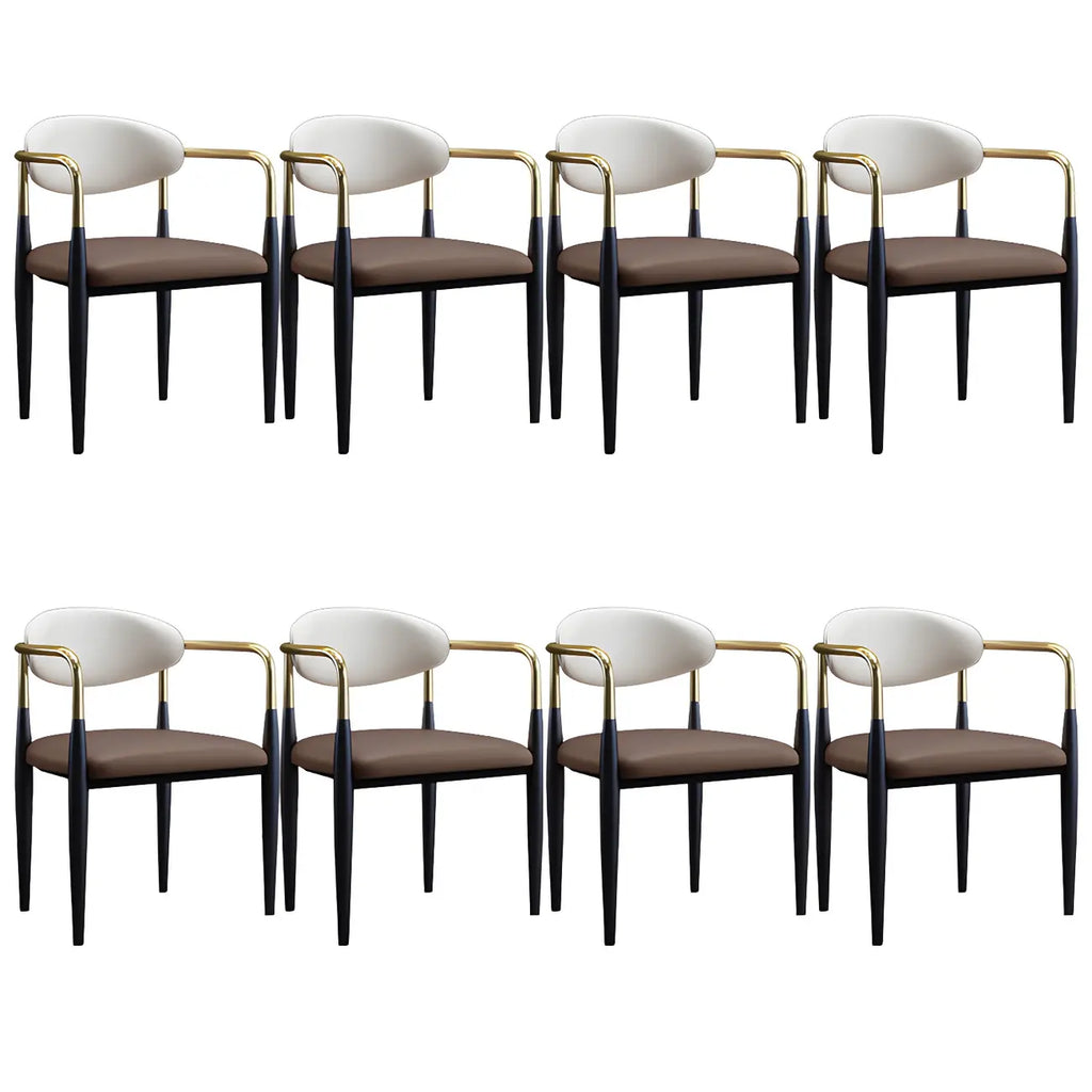 Curved Metal Legs Faux Leather Armrest Dining Chair