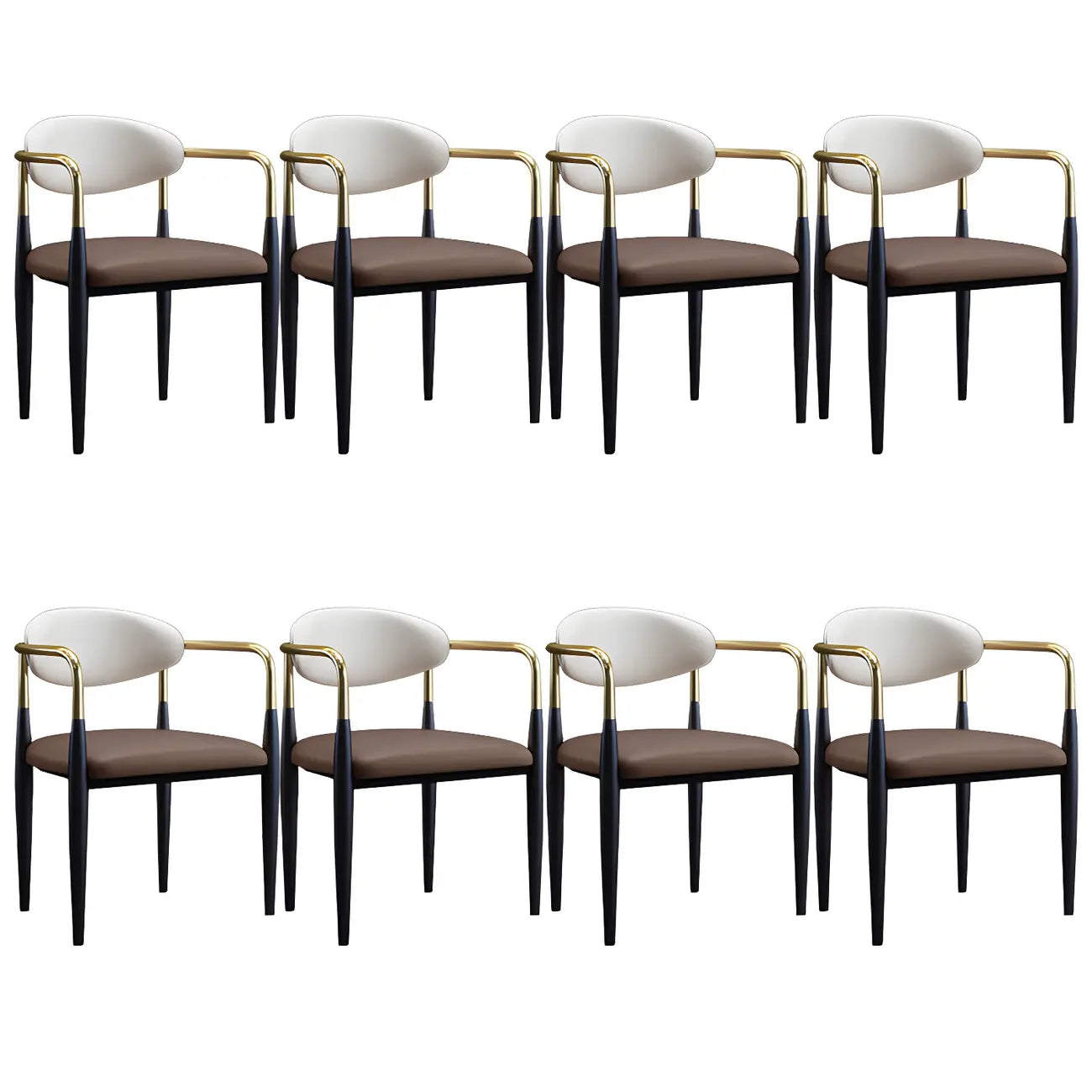 Curved Metal Legs Faux Leather Armrest Dining Chair