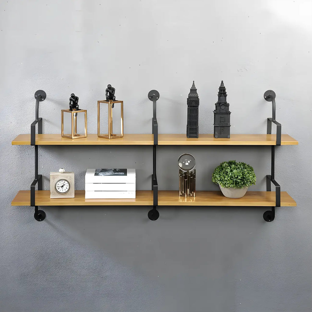 Simple 2-Tier Wood Metal Wall-Mounted Bookcase