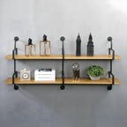 Simple 2-Tier Wood Metal Wall-Mounted Bookcase