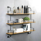Simple 2-Tier Wood Metal Wall-Mounted Bookcase