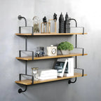Simple 2-Tier Wood Metal Wall-Mounted Bookcase