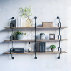 Simple 2-Tier Wood Metal Wall-Mounted Bookcase