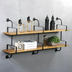 Simple 2-Tier Wood Metal Wall-Mounted Bookcase