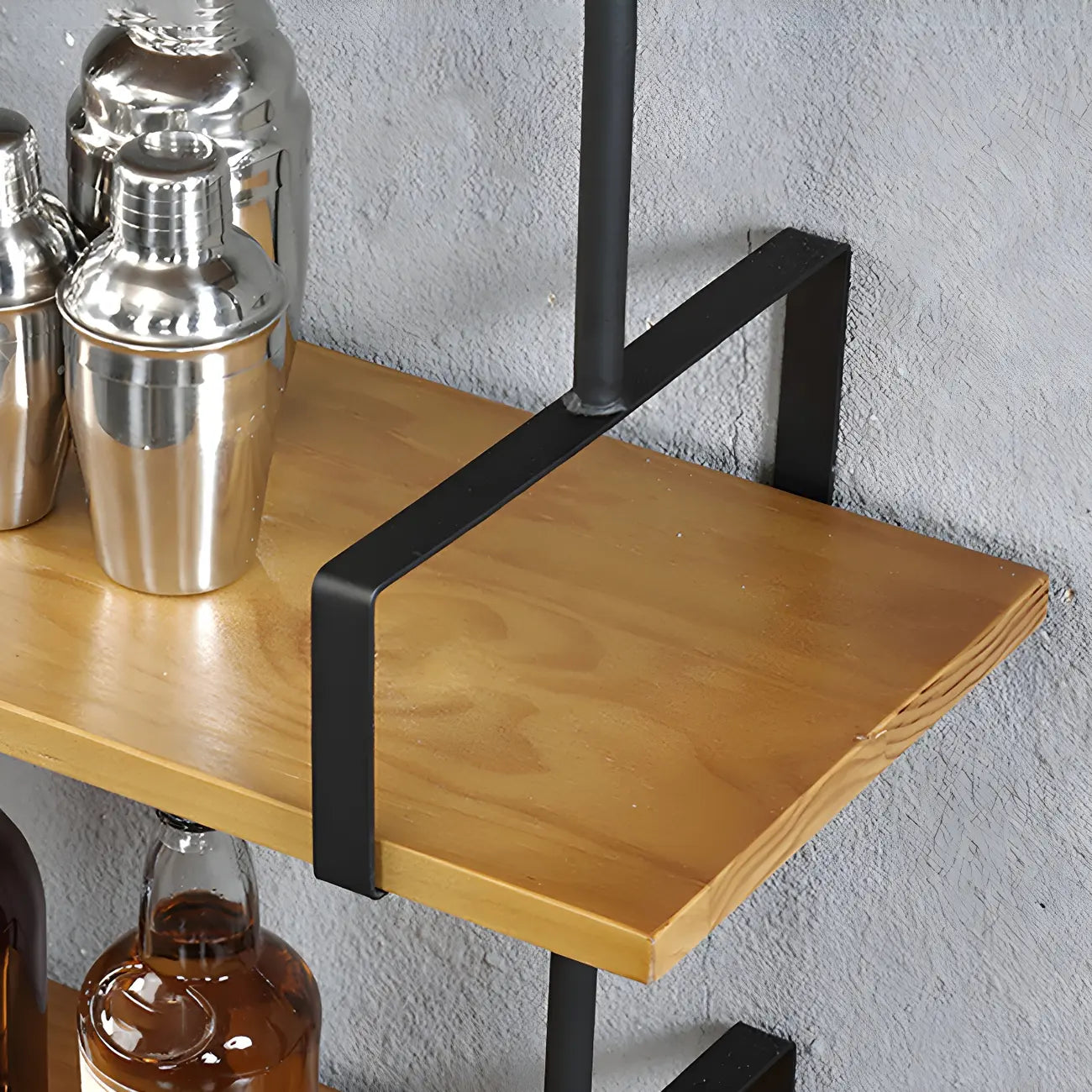 Simple 2-Tier Wood Metal Wall-Mounted Bookcase