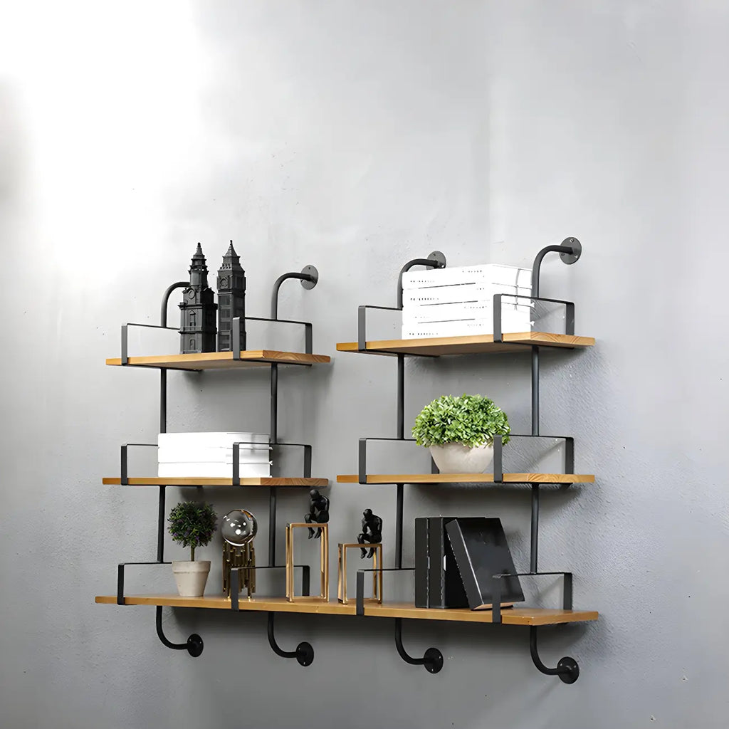 Simple 2-Tier Wood Metal Wall-Mounted Bookcase