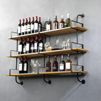 Simple 2-Tier Wood Metal Wall-Mounted Bookcase