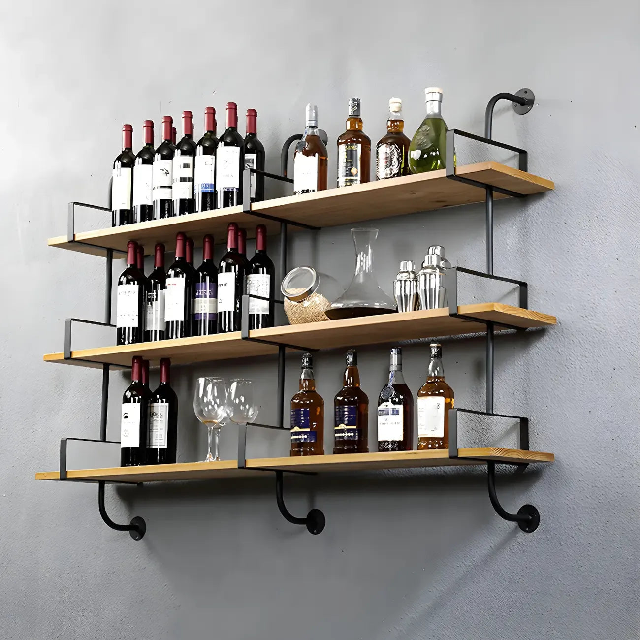 Simple 2-Tier Wood Metal Wall-Mounted Bookcase