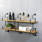 Simple 2-Tier Wood Metal Wall-Mounted Bookcase