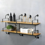 Simple 2-Tier Wood Metal Wall-Mounted Bookcase
