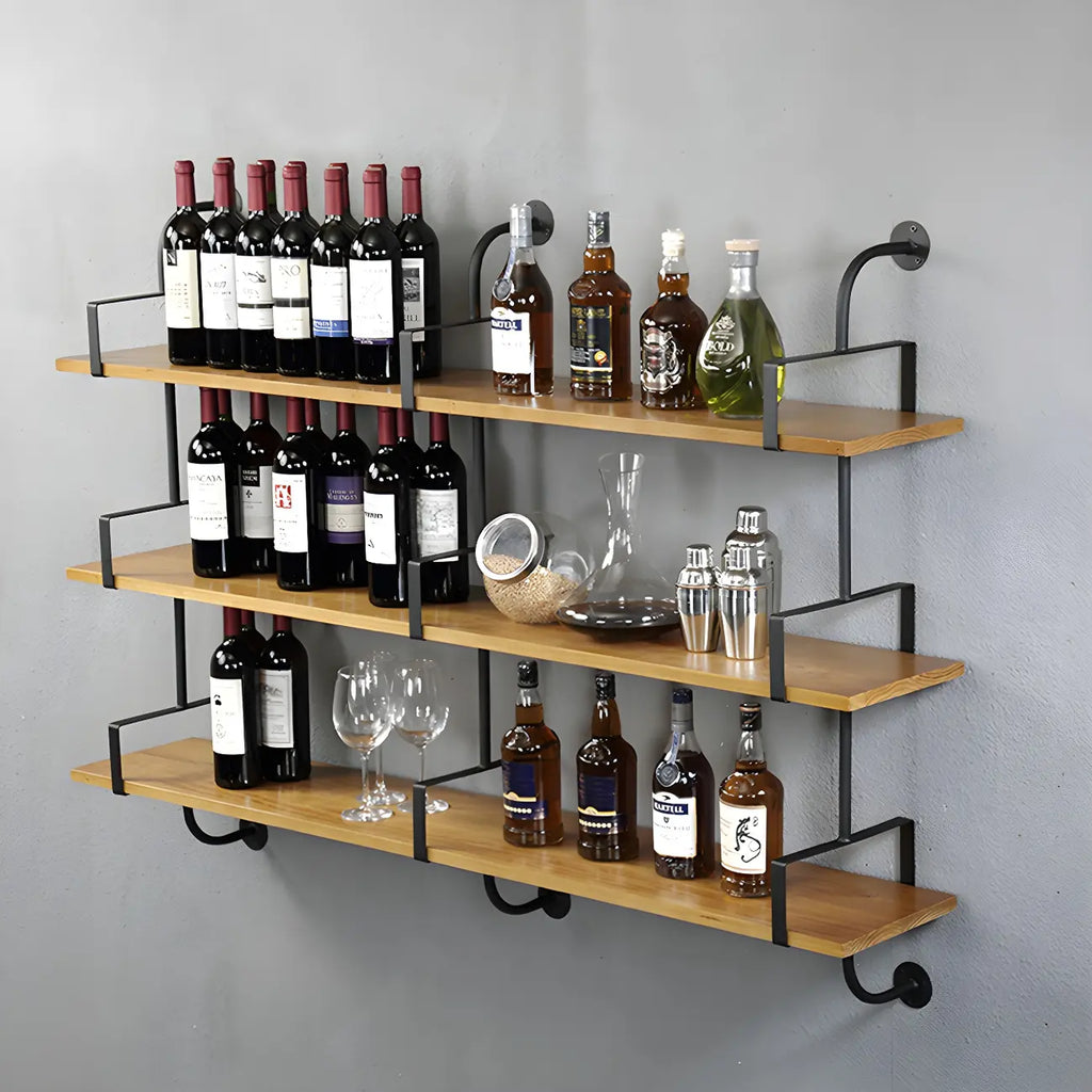 Simple 2-Tier Wood Metal Wall-Mounted Bookcase