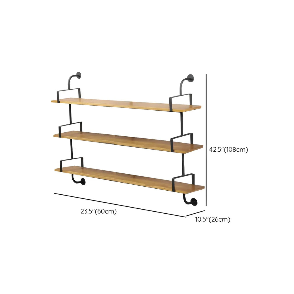 Simple 2-Tier Wood Metal Wall-Mounted Bookcase