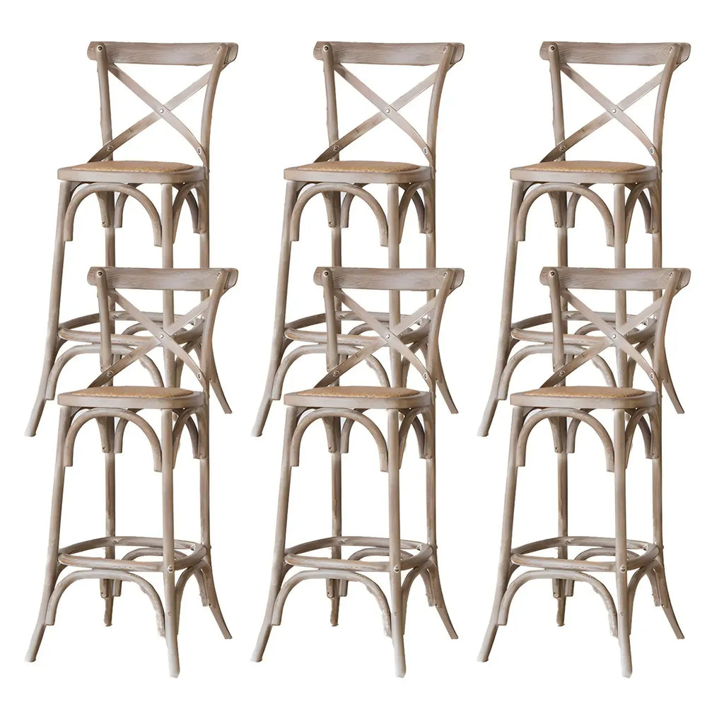 Rustic Solid Wood Wicker Cross Back Bar Stool in Brown/ Grey
