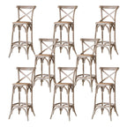 Rustic Solid Wood Wicker Cross Back Bar Stool in Brown/ Grey