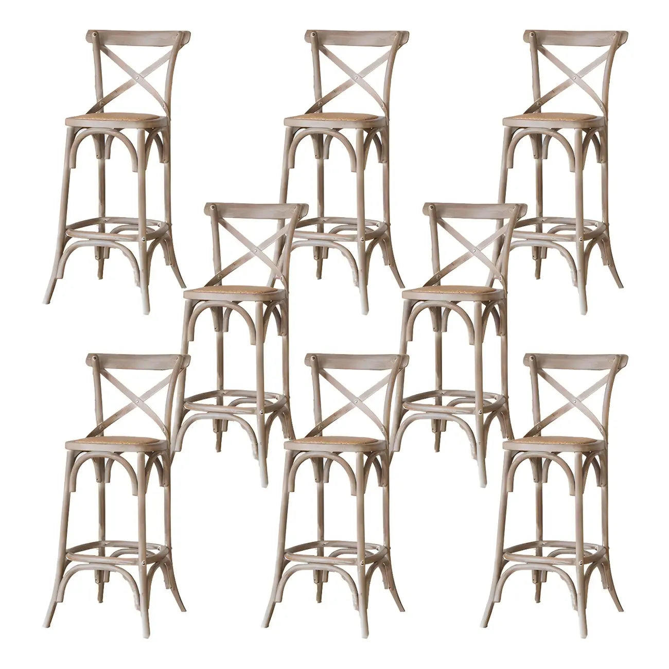 Rustic Solid Wood Wicker Cross Back Bar Stool in Brown/ Grey