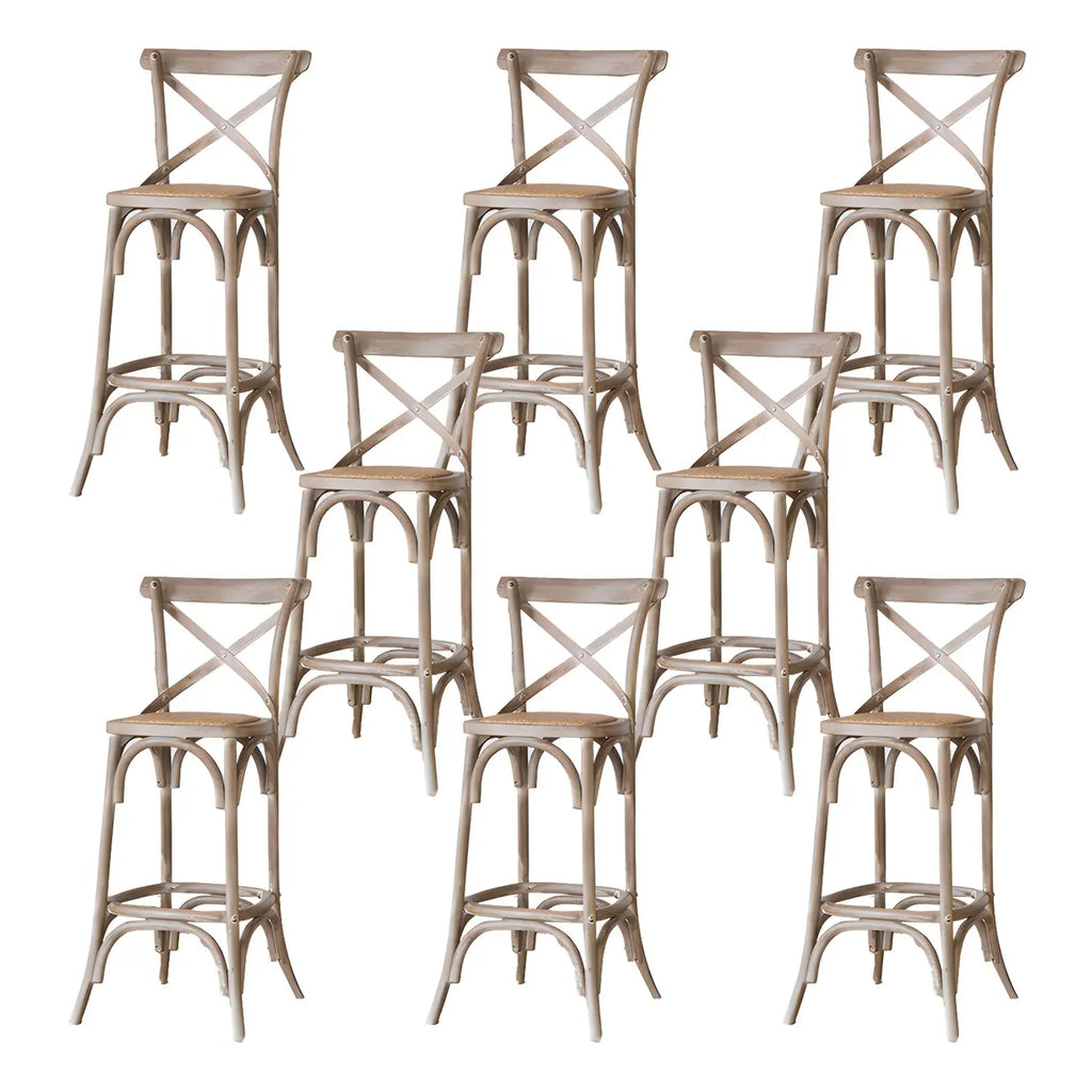 Rustic Solid Wood Wicker Cross Back Bar Stool in Brown/ Grey