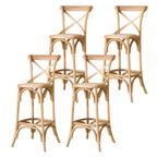 Rustic Solid Wood Wicker Cross Back Bar Stool in Brown/ Grey