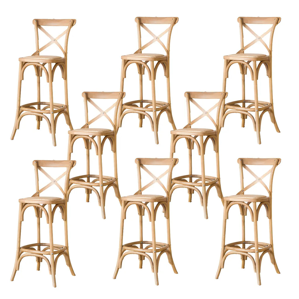 Rustic Solid Wood Wicker Cross Back Bar Stool in Brown/ Grey
