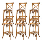 Rustic Solid Wood Wicker Cross Back Bar Stool in Brown/ Grey