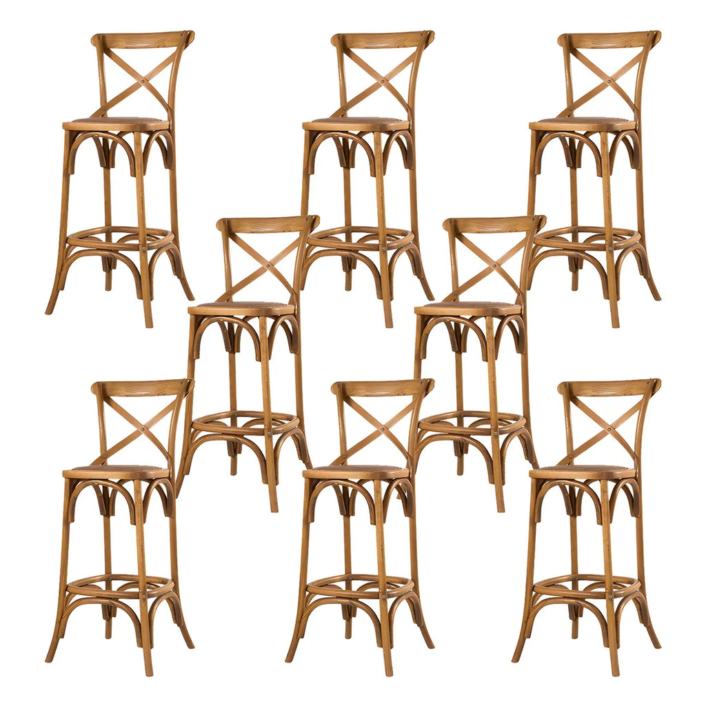 Rustic Solid Wood Wicker Cross Back Bar Stool in Brown/ Grey