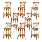 Rustic Solid Wood Wicker Cross Back Bar Stool in Brown/ Grey