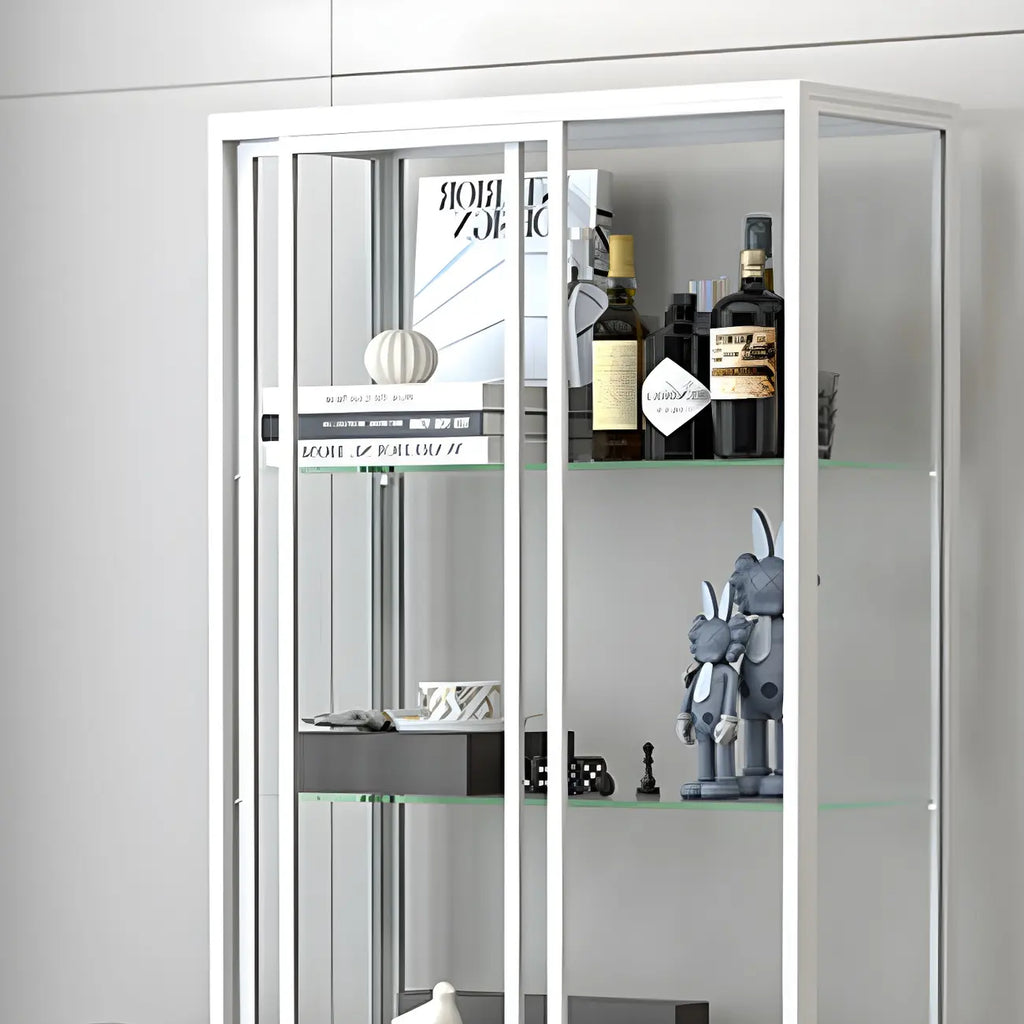 Black Metal Frame Glass Shelves Curio Cabinet