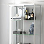 Black Metal Frame Glass Shelves Curio Cabinet