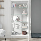 Black Metal Frame Glass Shelves Curio Cabinet