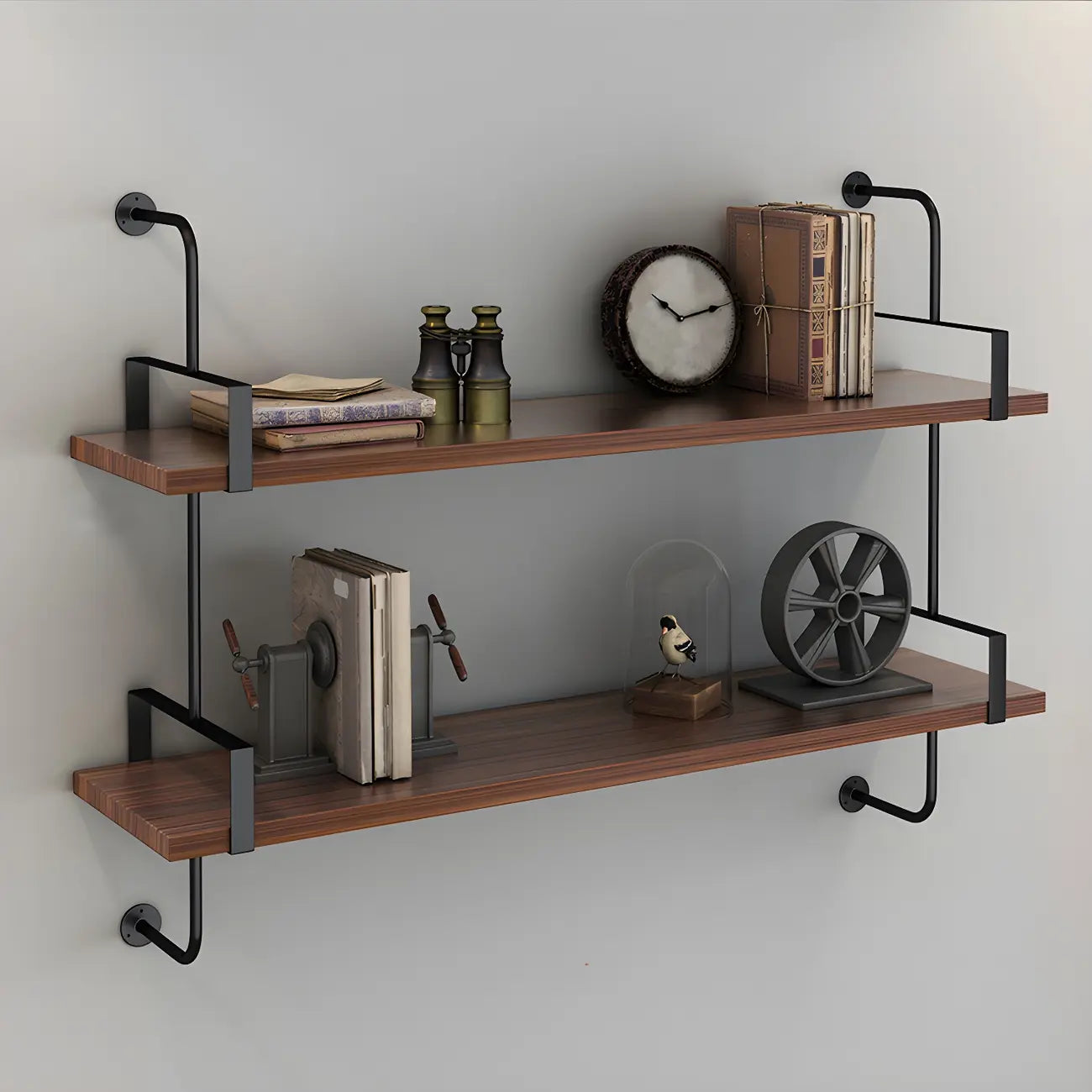 Industrial Wide 3-Tier Wooden Floating Bookcase