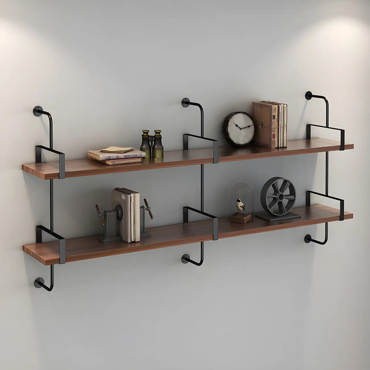 Industrial Wide 3-Tier Wooden Floating Bookcase
