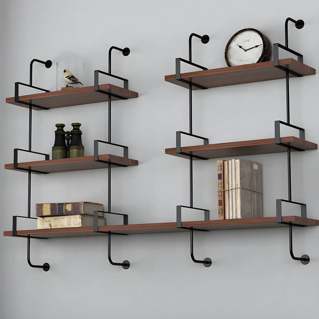 Industrial Wide 3-Tier Wooden Floating Bookcase
