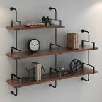 Industrial Wide 3-Tier Wooden Floating Bookcase