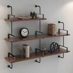 Industrial Wide 3-Tier Wooden Floating Bookcase