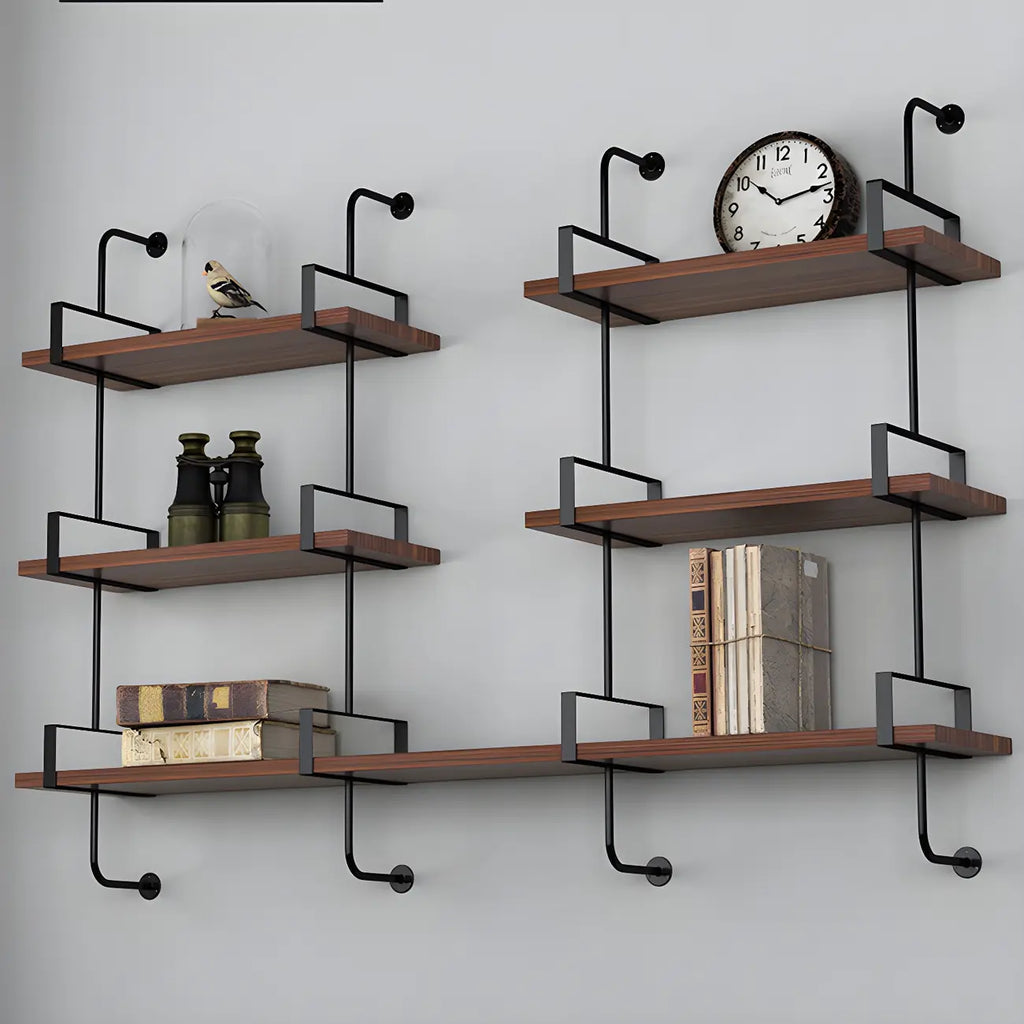 Industrial Wide 3-Tier Wooden Floating Bookcase